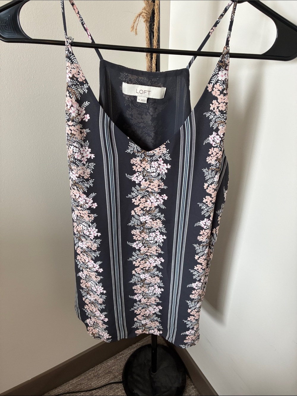 LOFT Navy Floral Stripe Cami with Pink Accents